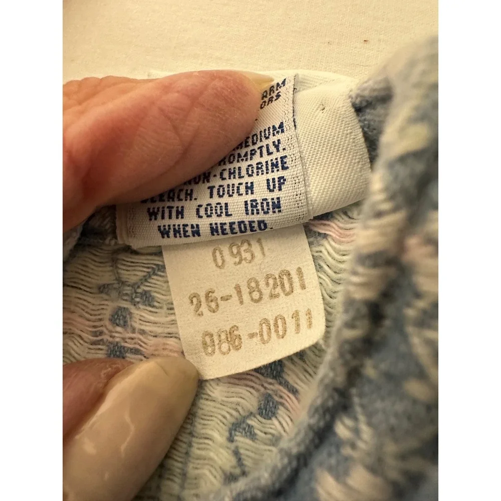 Vintage OshKosh Bgosh Blue Floral Stripe Eyelet Bubble Romper 24M Made in USA